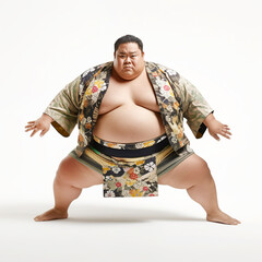 sumo wrestler on white background. Generative AI - obrazy, fototapety, plakaty