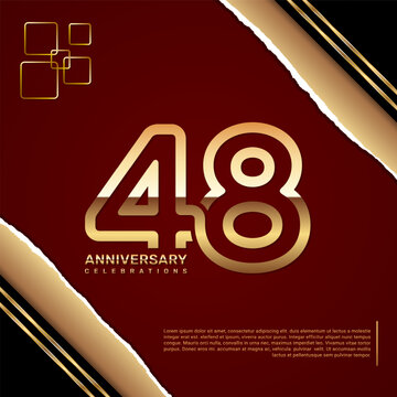 48 year anniversary design template with gold number, vector template illustration