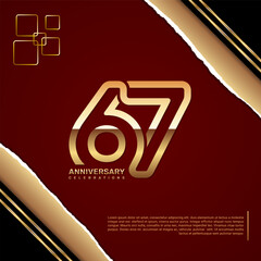 67 year anniversary design template with gold number, vector template illustration