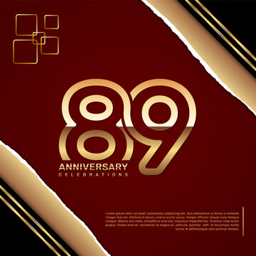89 year anniversary design template with gold number, vector template illustration