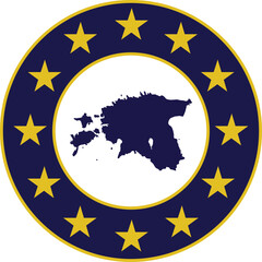 Badge of Blue Map of Estonia in colors of EU flag