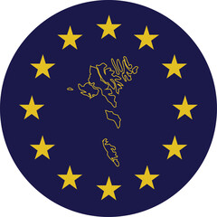 Badge of Outline Map of Faroe Islands in colors of EU flag