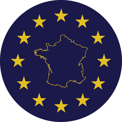 Badge of Outline Map of France in colors of EU flag
