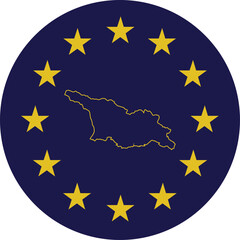 Badge of Outline Map of Georgia in colors of EU flag
