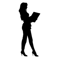 Vector illustration. Silhouette of a woman businesswoman with a folder of documents in her hand.