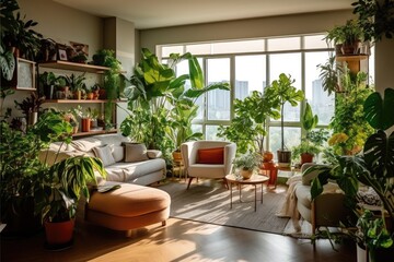 photo of Modern apartment and some exotic plants Generated AI