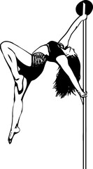 Silhouette of girl and pole. Pole dance illustration for fitness, striptease dancers, exotic dance - 609753422