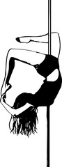 Silhouette of girl and pole. Pole dance illustration for fitness, striptease dancers, exotic dance - 609753425
