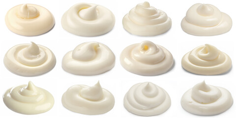 Collection set of mayonnaise swirl isolated on white background