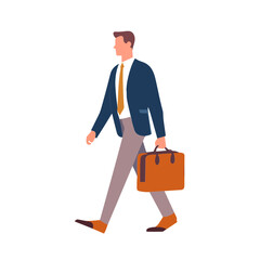 Illustration of a man in a suit walking with a bag.A minimal and simple vector image and a modern businessman are drawn. -generative AI