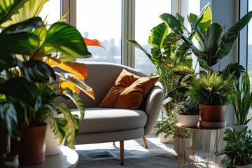 photo of Modern apartment and some exotic plants Generated AI