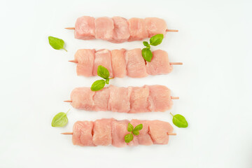 Chicken breast Fillets.Ogranic food,healthy eating.Procurement for designers.Skewers from raw...