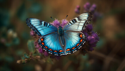 Swallowtail butterfly pollinates vibrant flower in tropical nature close up generated by AI