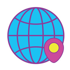 Vector image of globe icon with location icon with white background