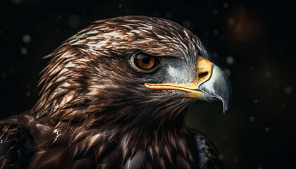Majestic bird of prey staring with sharp, selective focus eye generated by AI
