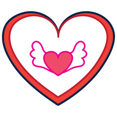 vector icon of a heart with wings on a white background with a red border