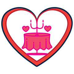 romantic date table vector icon with white background with red border