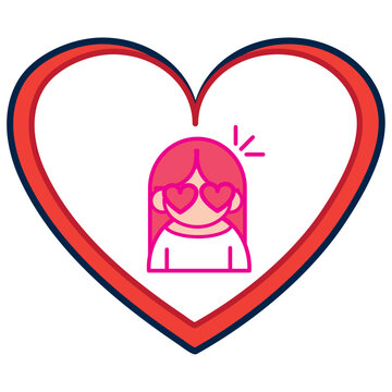 heart eyes emoticon vector icon with white background with red border