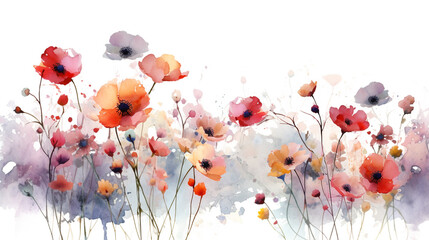 Watercolor art background flowers. Generative ai