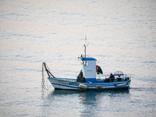 Naklejka na ściany i meble Fishing Boats off Fuengirola on the Costa del Sol at Dawn in Spain