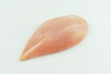 Raw fresh chicken fillet on a white background.Copy space.Raw Chicken breast Fillets.Food for retail.Procurement for designers.Ogranic food,healthy eating.Food concept.Top view.Close up.