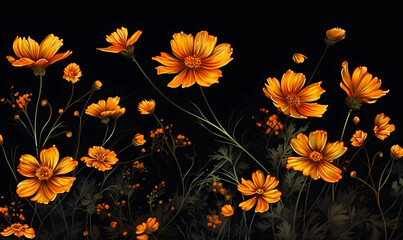 Realistic yellow cosmos flowers wallpaper created with Generative AI technology