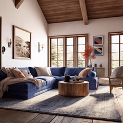 Obraz premium Blue and Peach Living Room Design