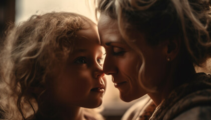 Fototapeta premium Mother and daughter embrace in nature, radiating love and happiness generated by AI
