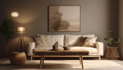 Fototapeta na wymiar Modern apartment with elegant design, comfortable sofa, and bright lighting generated by AI