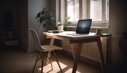 Modern home office with comfortable chair, laptop, and elegant decor generated by AI