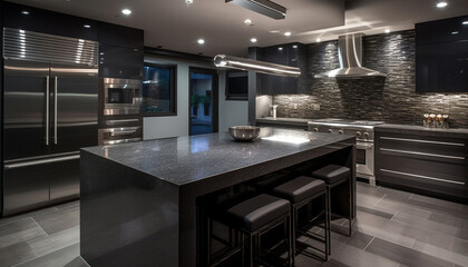 Luxury kitchen design with stainless steel appliances and marble countertops generated by AI