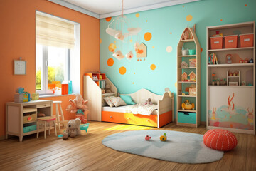 photo of nursery room in kids room at home Generated AI