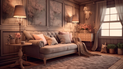 Cozy Interior Design Background. Stylish Room. Generative AI