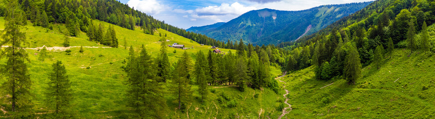 Beautiful huts in the Austrian alps in summer