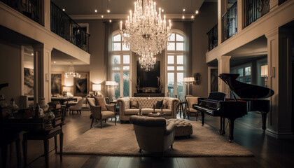 Naklejka premium Luxury modern apartment with elegant home interior and comfortable furnishings generated by AI