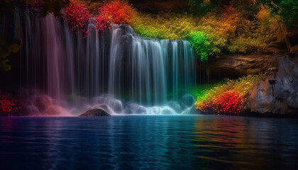 Tranquil scene of majestic mountain with flowing water and autumn colors generated by AI