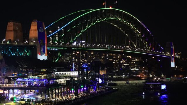 Sydney city CBD Vivid sydney light show festival at night as 4k.
