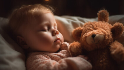Softness and innocence in a close up portrait of a sleeping newborn generated by AI