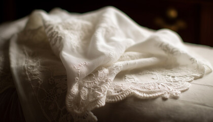 Silk satin pillow with ornate embroidery adds elegance to bedroom generated by AI