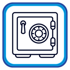 Vector image of a safe icon inside a square with blue lines