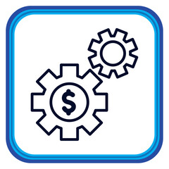 Vector image of a gear icon inside a square with blue lines