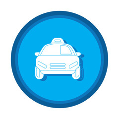 Vector image of a white taxi with a blue background inside a circle