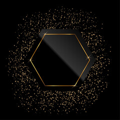 Shine black background with golden sparkling frame.  Vector illustration