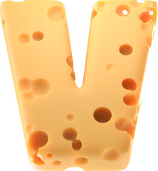 Cheesy Elegance: Stylized 3D Letter v with a Cheese Twist