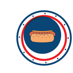 Hot dog vector image on blue background inside a circle