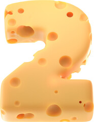Cheesy Numbers: Stylized 3D Cheese-inspired Digit 2