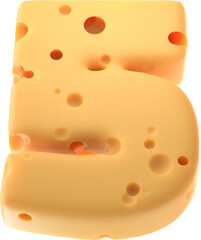 Cheesy Numbers: Stylized 3D Cheese-inspired Digit 5