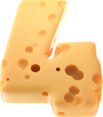 Cheesy Numbers: Stylized 3D Cheese-inspired Digit 4