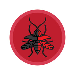 vector image of insect inside a circle on a red background
