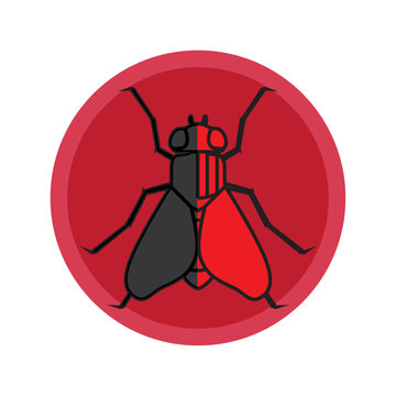 vector image of a fly inside a circle on a red background
